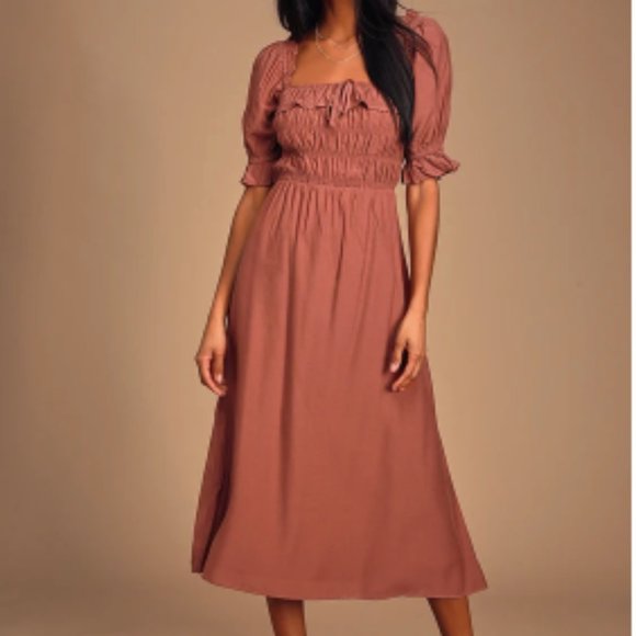 Lulus Nahanni Mauve Puff Sleeve Midi 